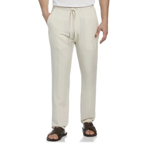 NWT Cubavera Linen Blend Core Drawstring Pants Silver Lining Tan Men's Size 32 - Picture 1 of 10